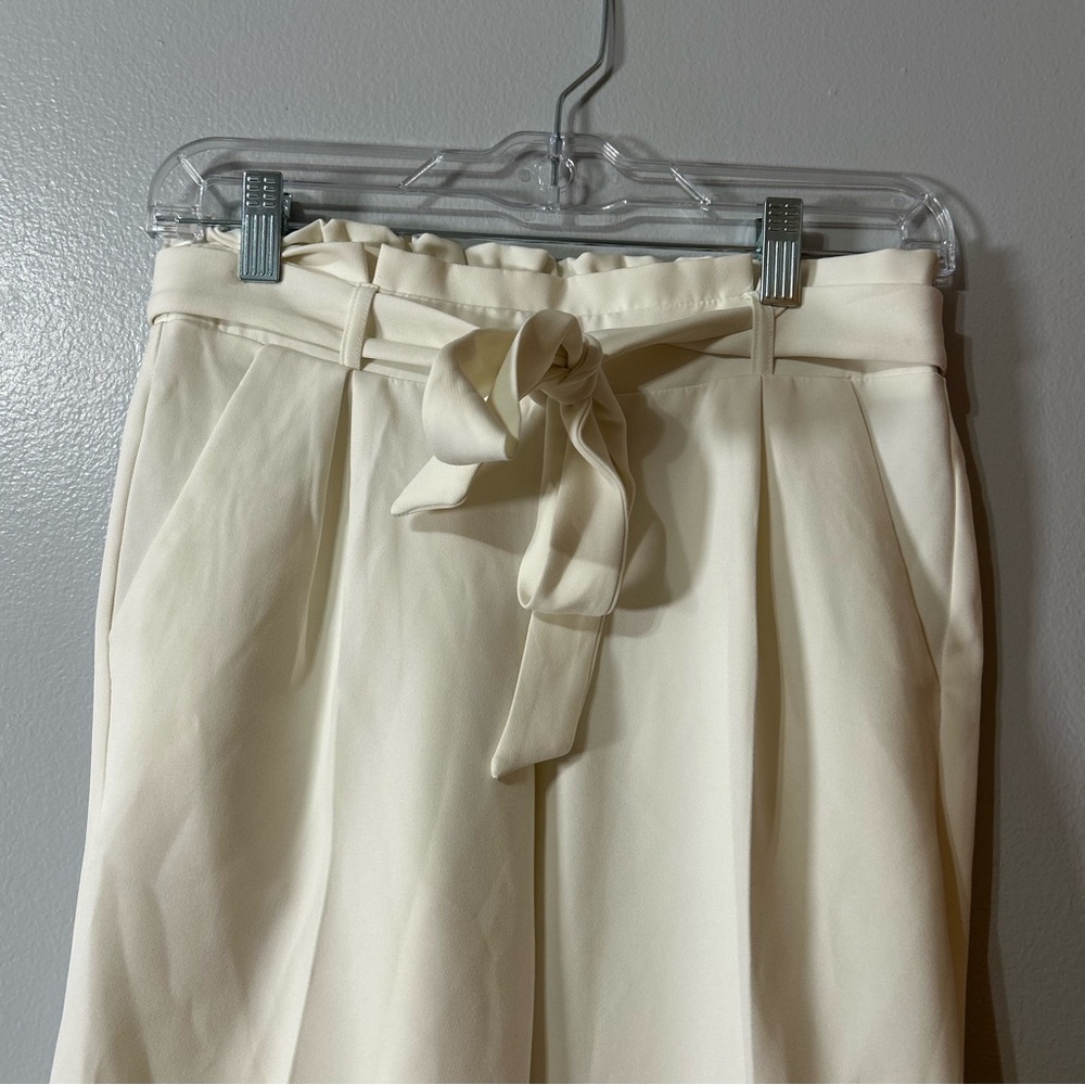 Flirtatious Flowy Business Pants Womens Small Tie Belt Pleated Tapered White - Picture 3 of 8